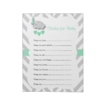 Mint Green and Gray Elephant Baby Shower - Wishes Notepad