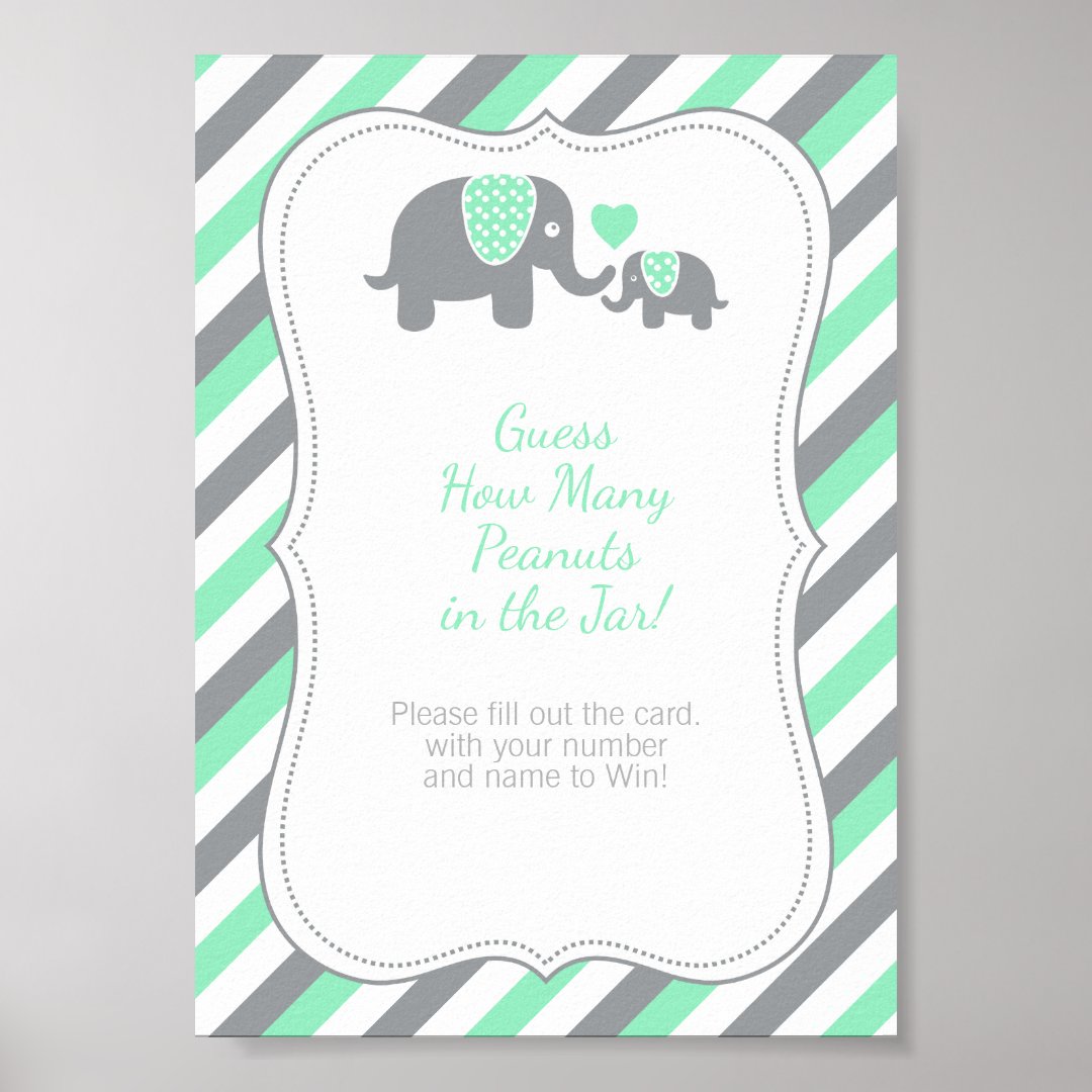 Mint Green and Gray Stripe Elephant -Instructions Poster | Zazzle