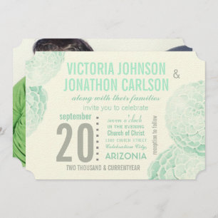 Mint Green and Gray Succulent Modern Wedding Invitation