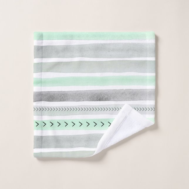 Mint Green and Gray Watercolor Pattern Wash Cloth (Wash Cloth)
