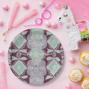 Mint green and lavender purple patterns AI art  Paper Plates