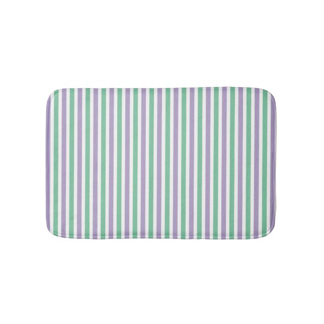 Mint green and lavender striped pattern modern bathroom mat (Front)