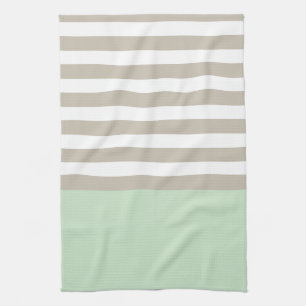 Mint Green and Neutral Gray Striped Pattern Kitchen Towel