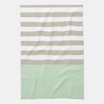 Mint Green And Neutral Gray Striped Pattern Kitchen Towel by OakStreetPress at Zazzle