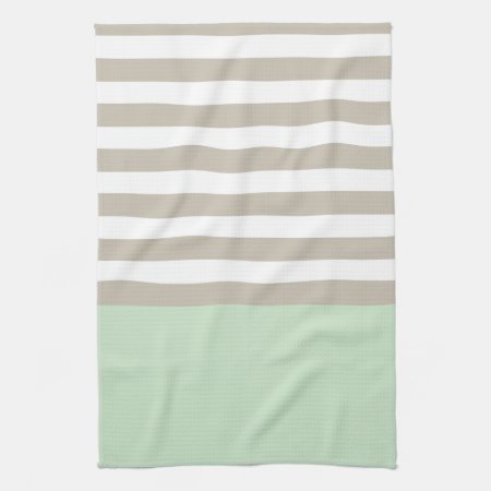 Mint Green And Neutral Gray Striped Pattern Kitchen Towel