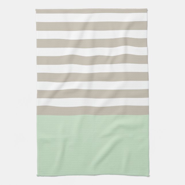 Mint Green and Neutral Gray Striped Pattern Kitchen Towel (Vertical)