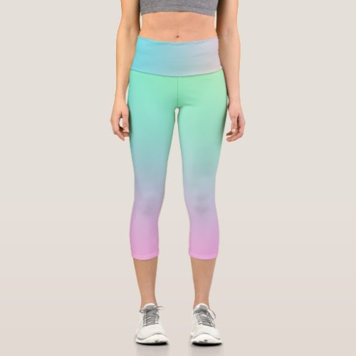 Mint Green and Pastel Pink Ombre Design Capri Leggings