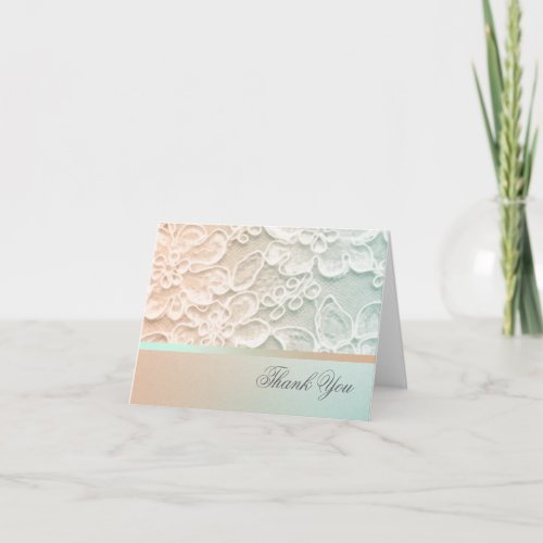 Mint Green and Peach Lace Thank You Card