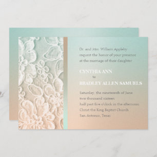 Mint Green and Peach Lace Wedding Invitation