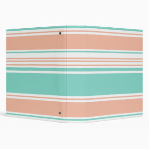 Mint Green and Peach Modern Stripes 3 Ring Binder