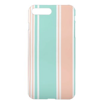 Mint Green And Peach Modern Stripes Iphone 8 Plus/7 Plus Case by TheBrideShop at Zazzle