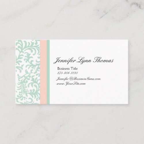 Mint Green and Peach Pink Damask Seating Card Business Card Templates