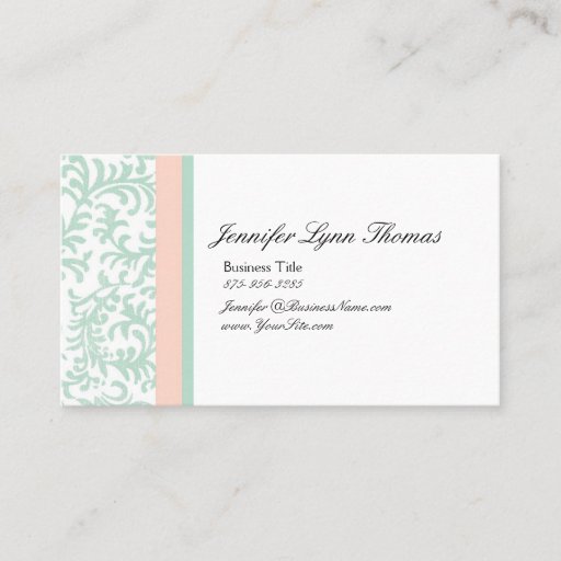 Customizable Mint Green and Peach Pink Damask Seating Card Business Card Templates