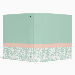 Mint Green and Peach Pink Floral Pattern Binder