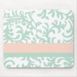 Mint Green and Peach Pink Floral Pattern Mouse Pad