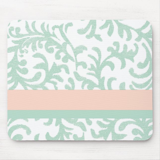 Mint Green and Peach Pink Floral Pattern Mouse Pad (Front)