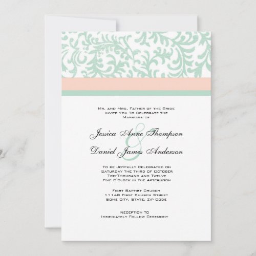 Mint Green and Peach Pink Wedding Invitation