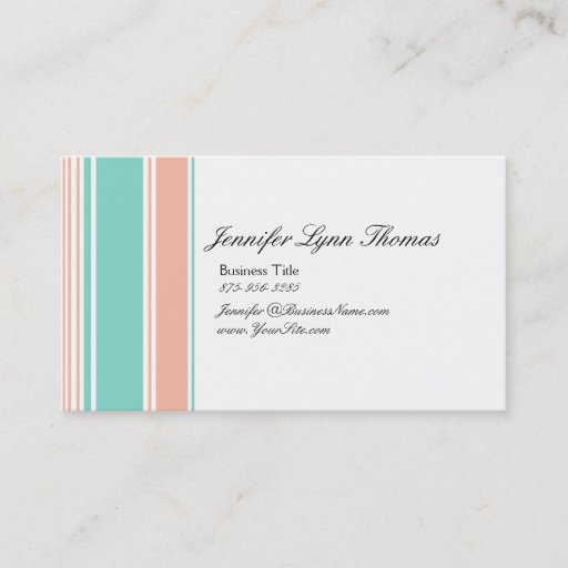 Customizable Mint Green and Peach Stripes Business Cards