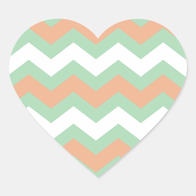 Mint Green and Peach Zigzags Heart Sticker (Front)