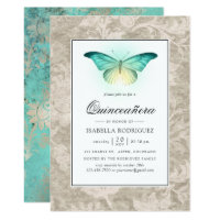 Mint Green and Pearl Damask Quinceañera Invitation