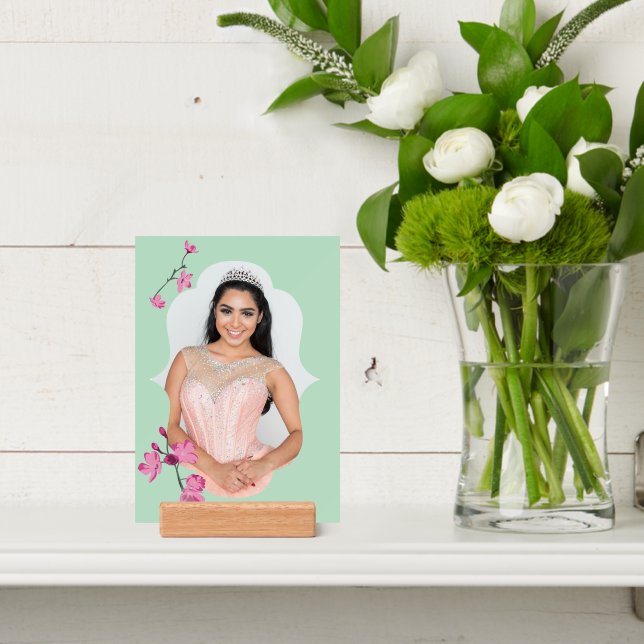 Mint Green and Pink Cherry Blossom Flowers Photo Holder (Insitu 4)