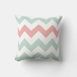 Mint Green And Pink Chevron Pillow at Zazzle