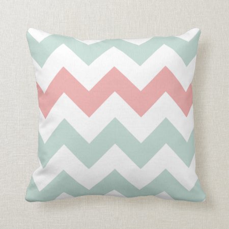 Mint Green And Pink Chevron Pillow