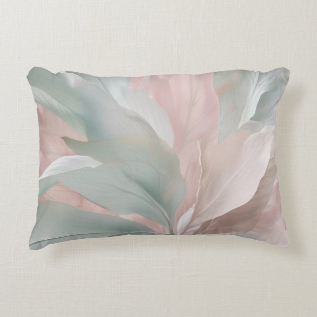 Mint Green and Pink Coastal Botanical Print Accent Pillow (Front)