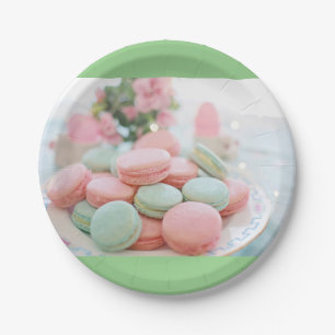 Mint green and Pink Macaroons Paper Plates