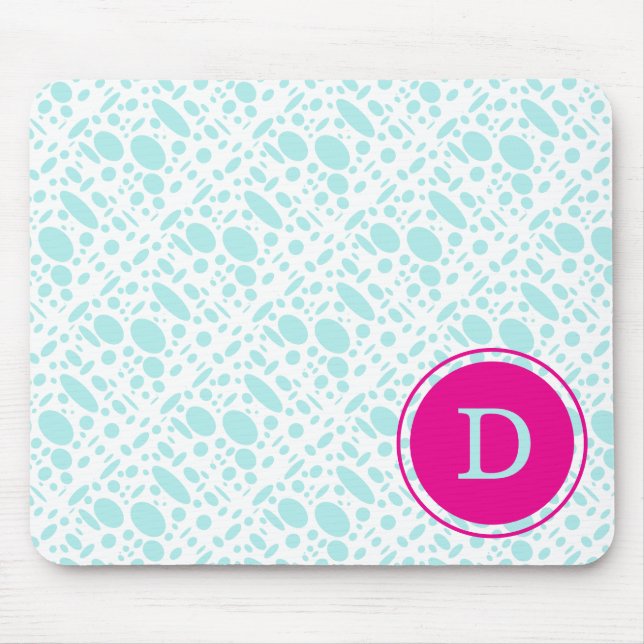 Mint Green and Pink Monogram Mouse Pad (Front)