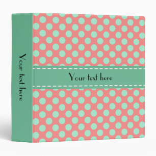 Mint Green and Pink Polka Dot Pattern 3 Ring Binder