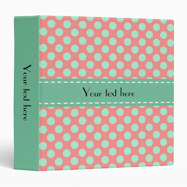 Mint Green and Pink Polka Dot Pattern 3 Ring Binder (Front/Spine)