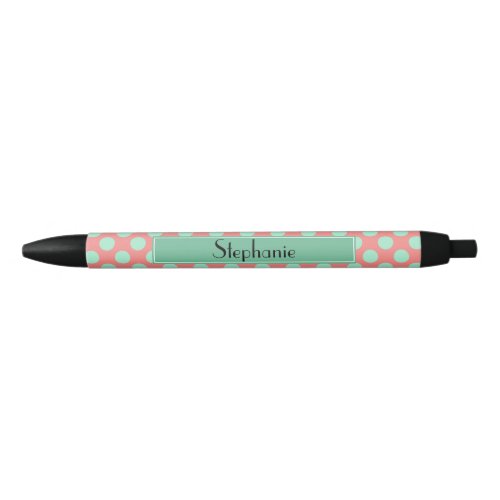 Mint Green and Pink Polka Dot Pattern Black Ink Pen