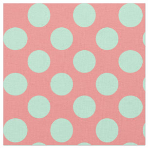 Mint Green and Pink Polka Dot Pattern    Fabric