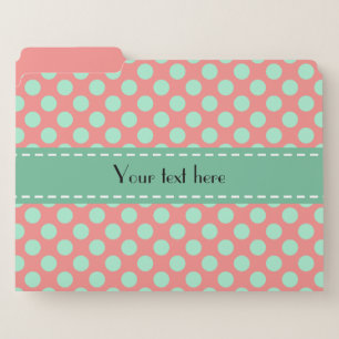 Mint Green and Pink Polka Dot Pattern File Folder