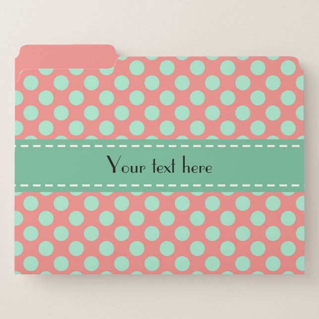 Mint Green and Pink Polka Dot Pattern File Folder (Front Left)