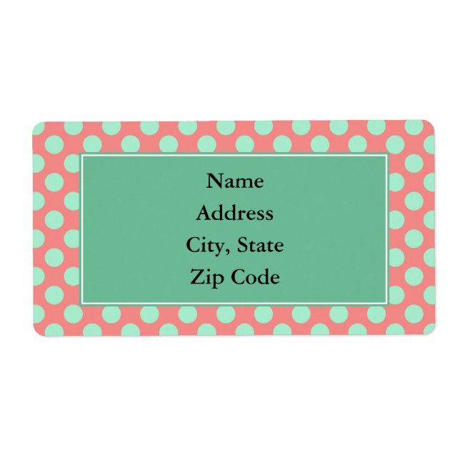 Mint Green and Pink Polka Dot Pattern Label (Front)