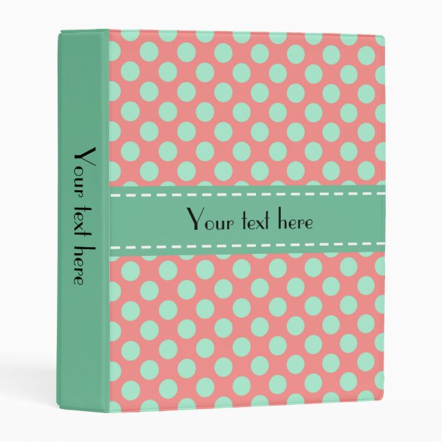 Mint Green and Pink Polka Dot Pattern Mini Binder (Front/Spine)