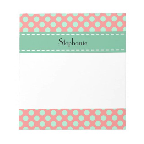 Mint Green and Pink Polka Dot Pattern Notepad