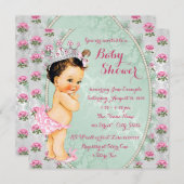 Mint Green and Pink Rose Baby Girl Shower Invitation (Front/Back)