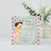 Mint Green and Pink Rose Baby Girl Shower Invitation (Standing Front)