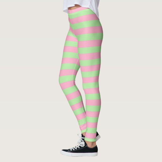 Mint Green and Pink Stripes Leggings (Left)