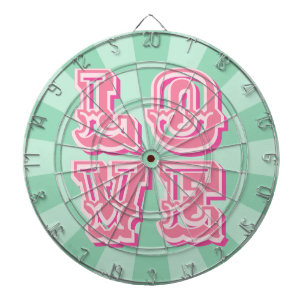 Mint Green and Pink Vintage LOVE Design Wedding Dart Board