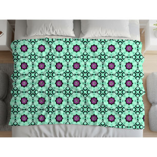 Mint green and purple geometric mandala pattern  fleece blanket