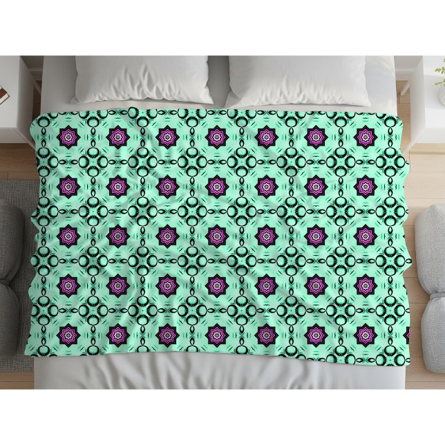 Mint green and purple geometric mandala pattern  fleece blanket (Creator Uploaded)