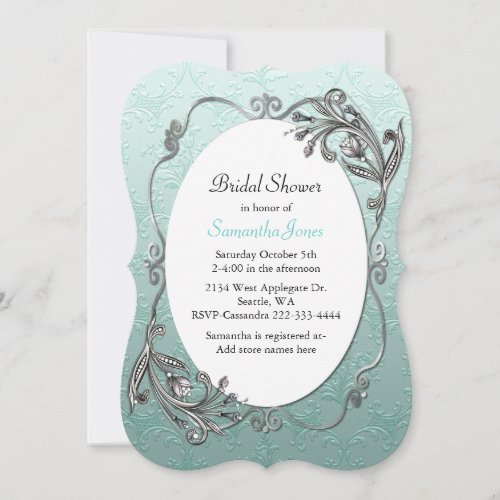 Mint Green and Silver Bridal Shower Invitation