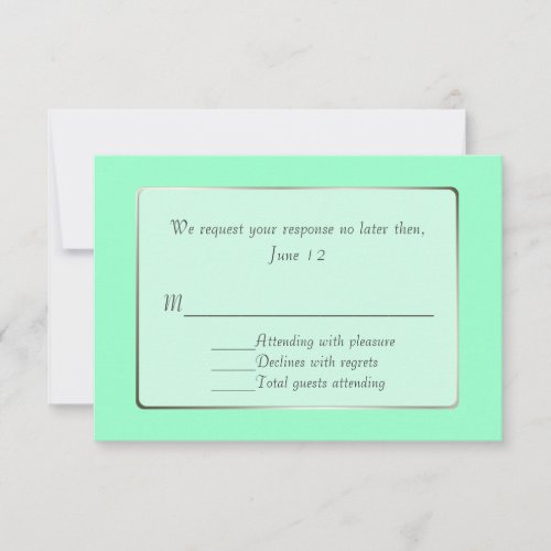 Mint Green and Silver Tone RSVP Card