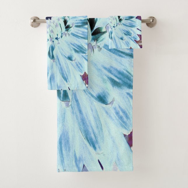 Mint Green and Teal Dahlia Flower Bath Towel Set (Insitu)