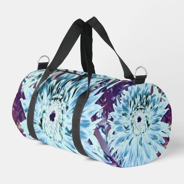 Mint Green and Teal Dahlia Flower Duffle Bag (Left Corner)