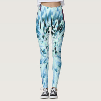 Mint Green and Teal Dahlia Flower Leggings